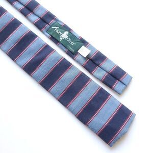 Vintage Square Cut Neck Tie Blue Stripe Polyester Silk Blend Hunt Club JC Penney